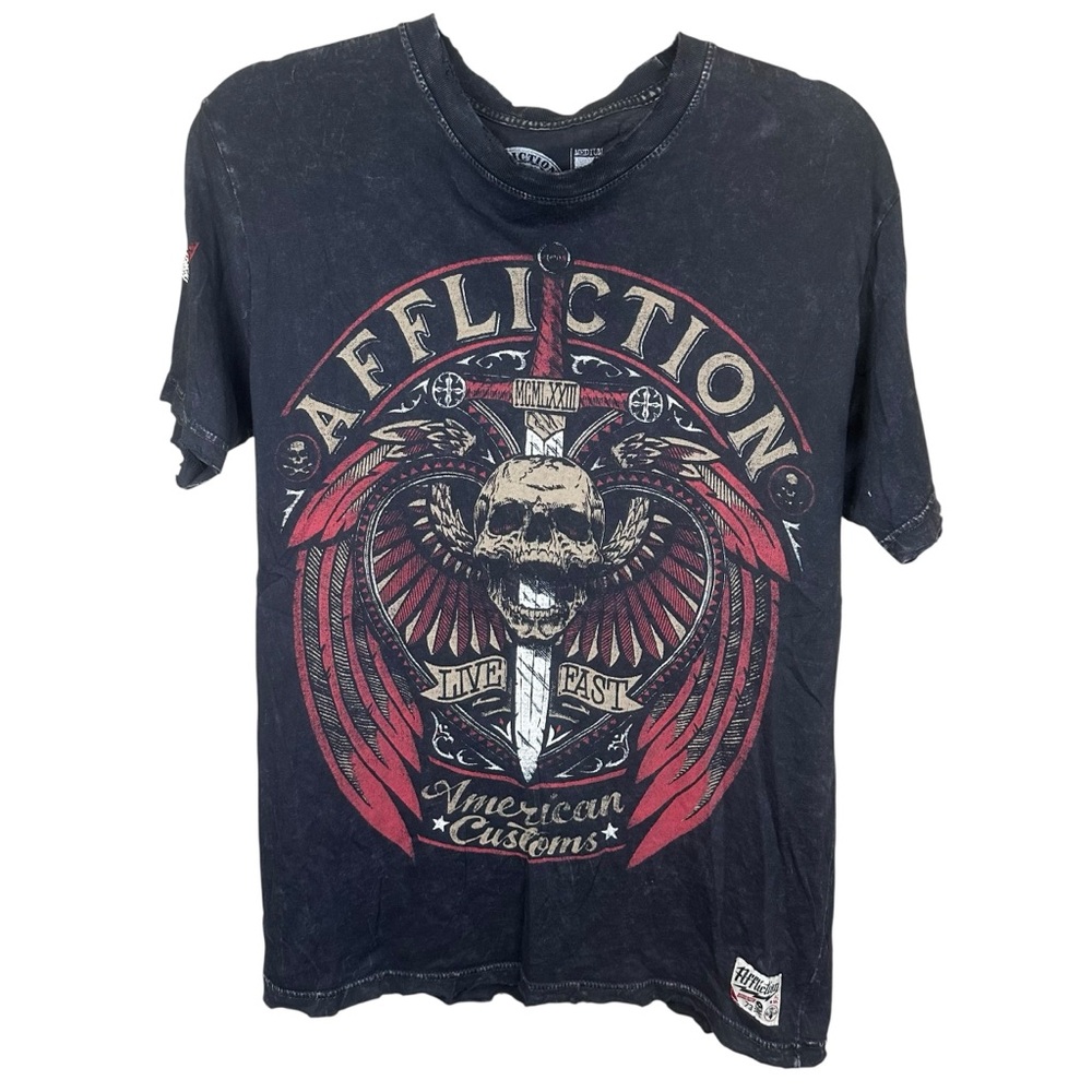 Affliction Skull Wings Dagger‎ Graphic T Shirt Live Fast American Customs Y2K M